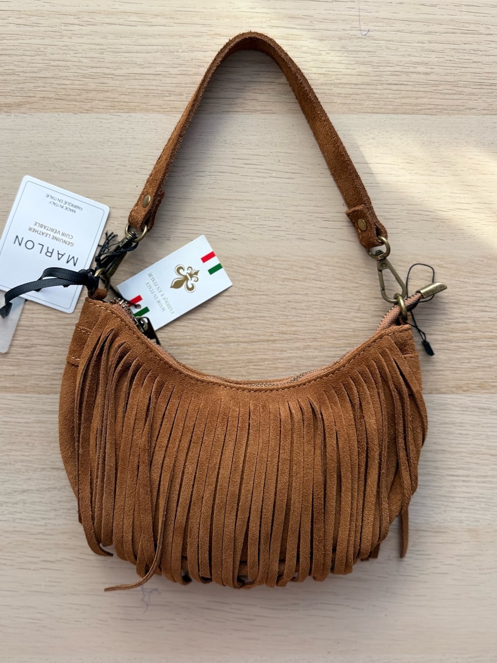 MARLON made in italy suede shoulder bag with top fringe